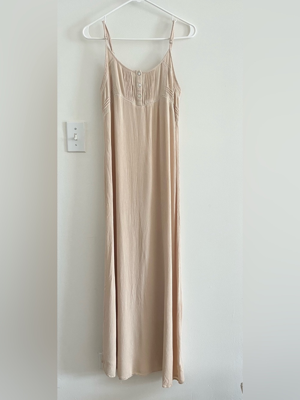 lovestitch Beige Maxi Slip Dress with Pintuck Bodice